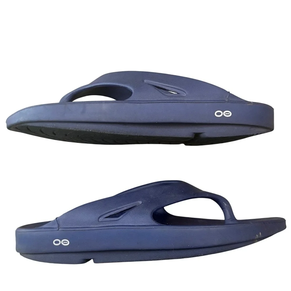 Oofos OOriginals Recovery Sandals Mens 11 Womens 13 Navy Blue Thong Flip Flops